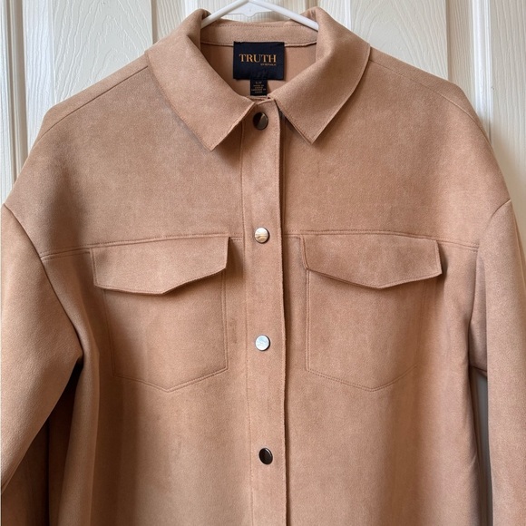 Truth Neutral/Tan Faux Leather Buttoned down Jacket Small - Picture 5 of 11